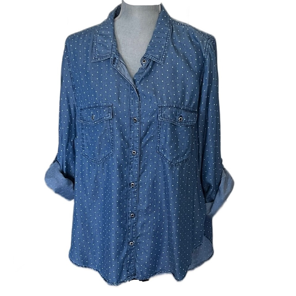 Standard Grace Polka Dot Chambray Hi-Low Hem Oversized Button Down Shirt